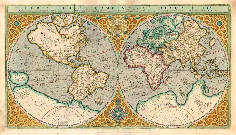Old, antique world map, by Rumold Mercator.
