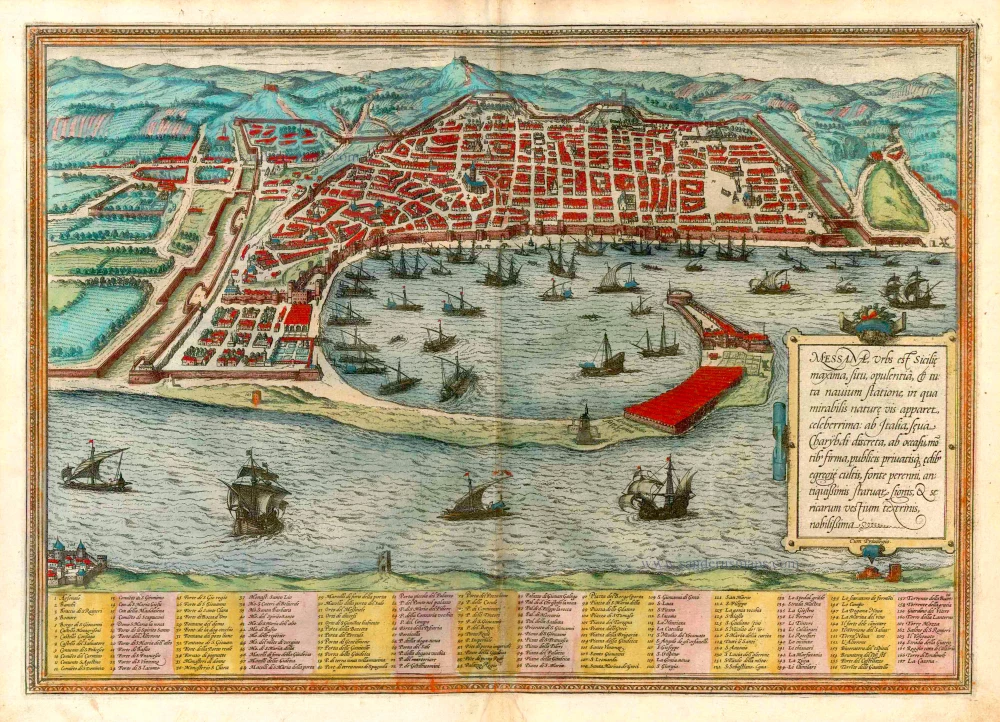 Sicily - Messina by Georg Braun & Frans Hogenberg