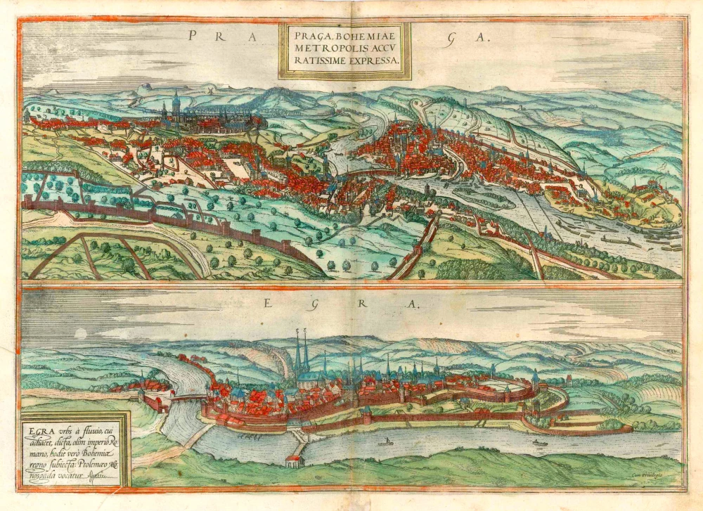 Praga, Bohemiae Metropolis Accuratissime Expressa [on sheet with] Egra, Urbs a Fluvio ...