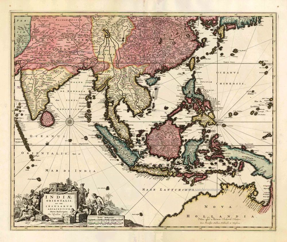 Southeast Asia by Nicolaes Visscher, published by Petrus Schenk.