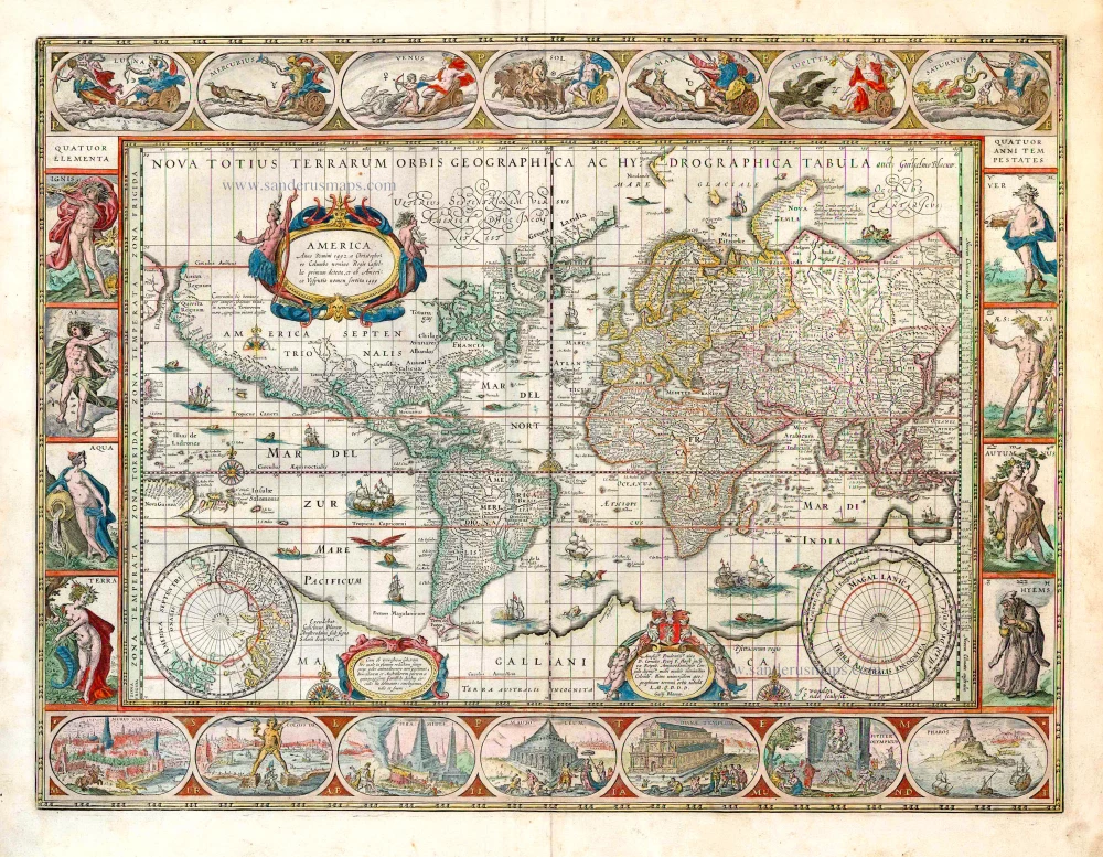 Old antique world map by Willem Blaeu. | Sanderus Antique Maps