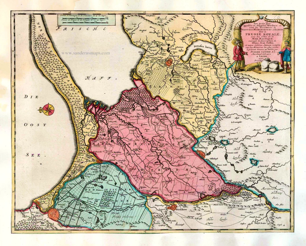 Les trois Iles, appellées en Allemand Werders, ou sont les Territoires de Dantzic, Marienbourg et Elbing dans la Prusse Royale, avec les Côtes de la Mer Baltique, suivant la description de Olaus Jean Gotho, ...