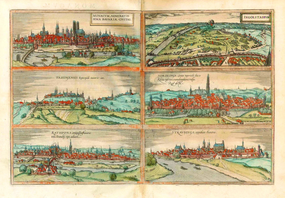München, Ingolstadt, Freissing, Nördlingen, Regensburg and Straubing, by Georg Braun and Frans Hogenberg.