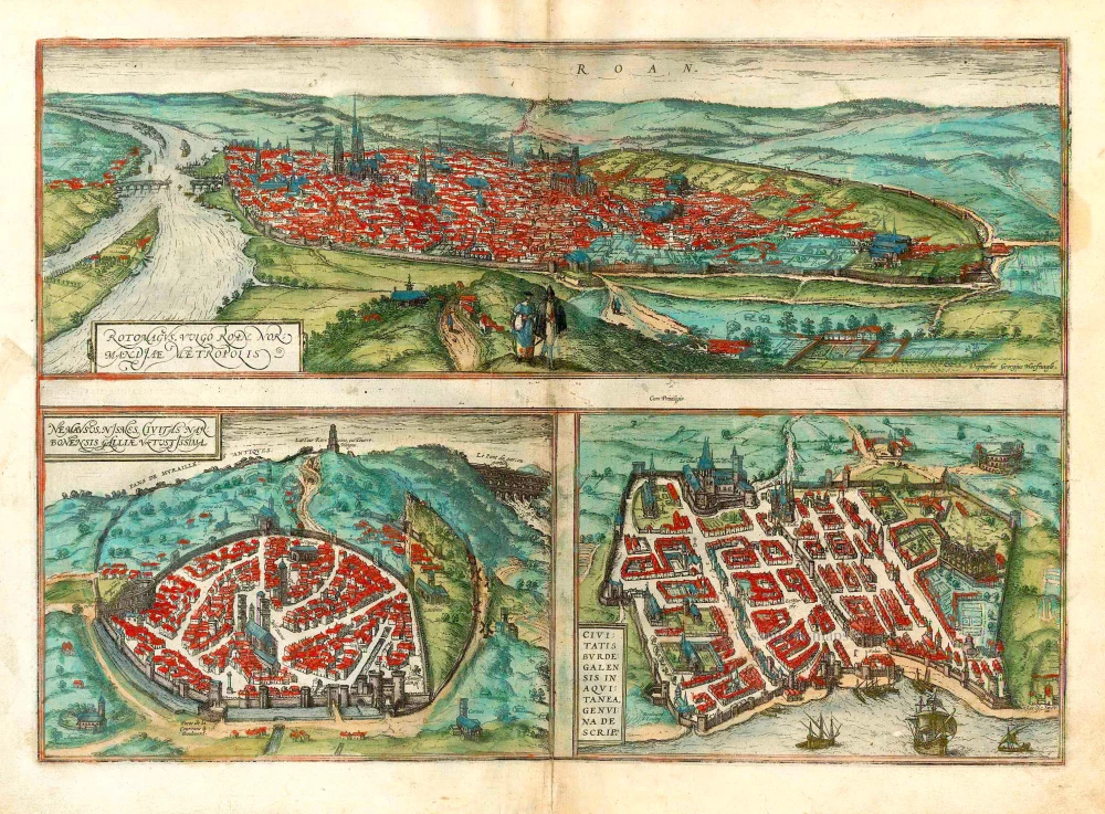 Rouen - Nîmes - Bordeaux, by Braun Georg & Hogenberg Frans.