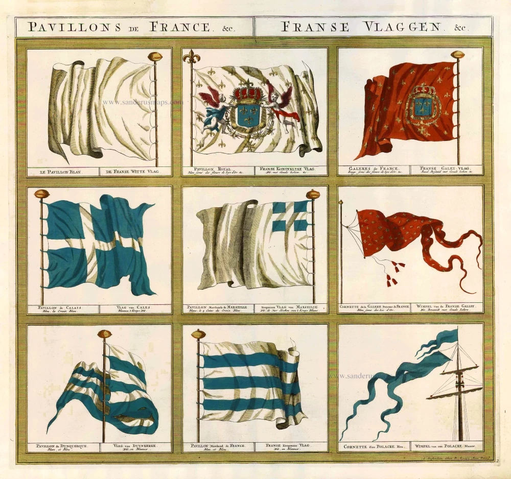 Nine flags of France, by Pieter (Pierre) Mortier.