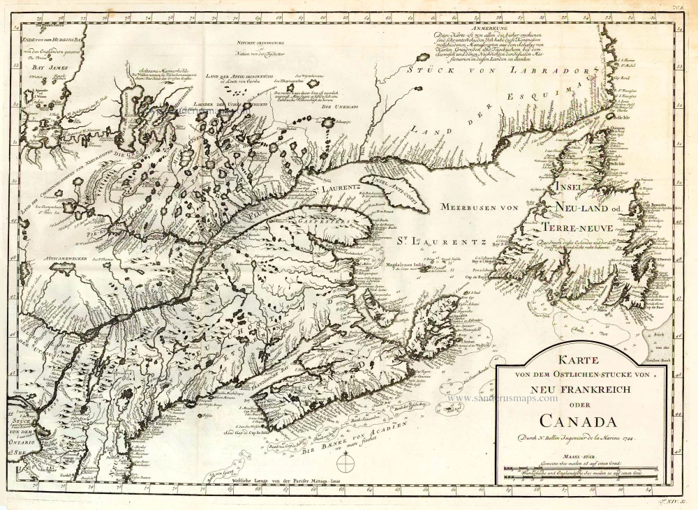 Eastern Canada, by Jacques Nicolas Bellin.