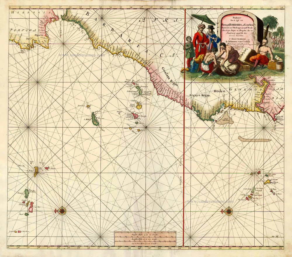 Sea chart of the northwest coast of Africa, with the Azores, Canary Islands and Cape Verde Islands, by Johannes Van Keulen.