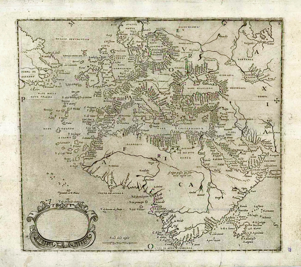 Atlantic Ocean - Europe, Africa & Eastern Canada by Giovanni Francesco Camocio