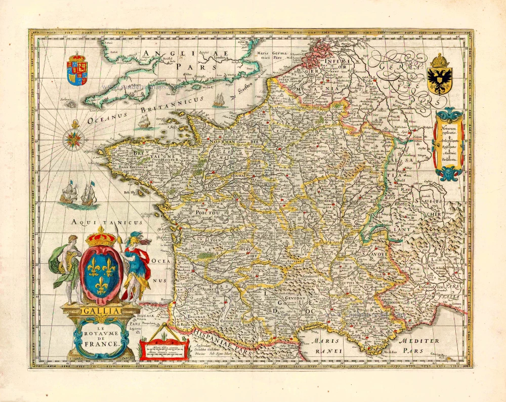 Old antique map of France, by Willem Blaeu. | Sanderus Antique