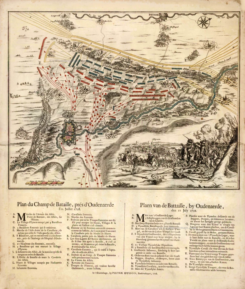 Plan du Champ de Bataille, prés d'Oudenaerde l'11. Juillet 1708. - Plaen van de Bataille, by Oudenaerde, den 11 July 1708.
