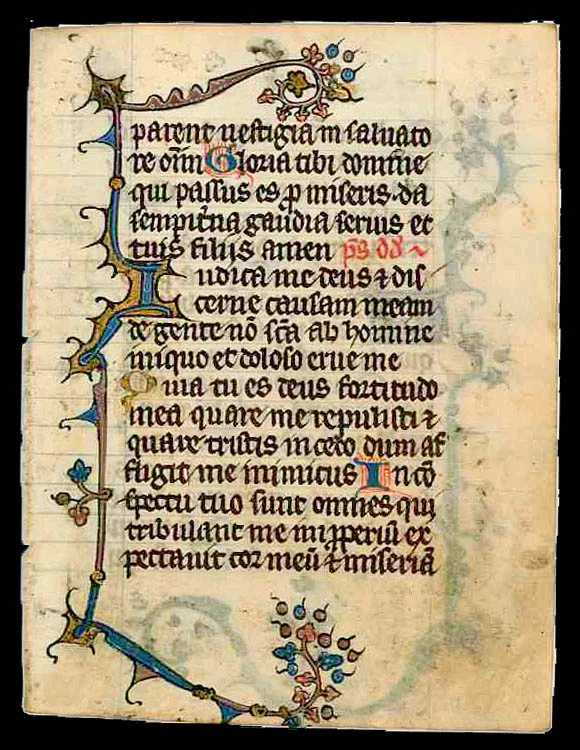 Leaf from a medieval book of hours. Tournai, 1335.
