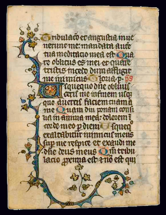 Leaf from a medieval book of hours. Tournai, 1335.