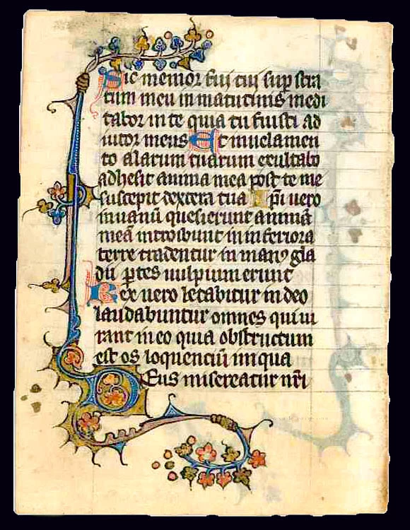 Leaf from a medieval book of hours. Tournai, 1335.
