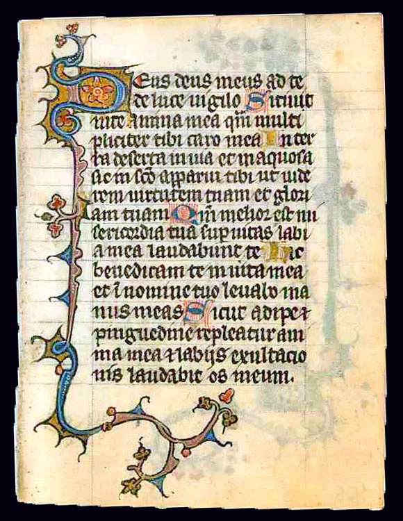 Leaf from a medieval book of hours. Tournai, 1335.