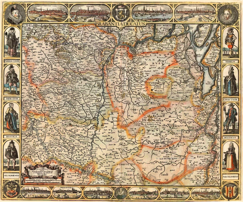 Brabantia Ducatus / Tabula Ducatus Brabantiae Continens Marchionatum Sacri Imperij et Dominium Mechliniense - Magna Cura edita à Petri Verbist Anno 1628.