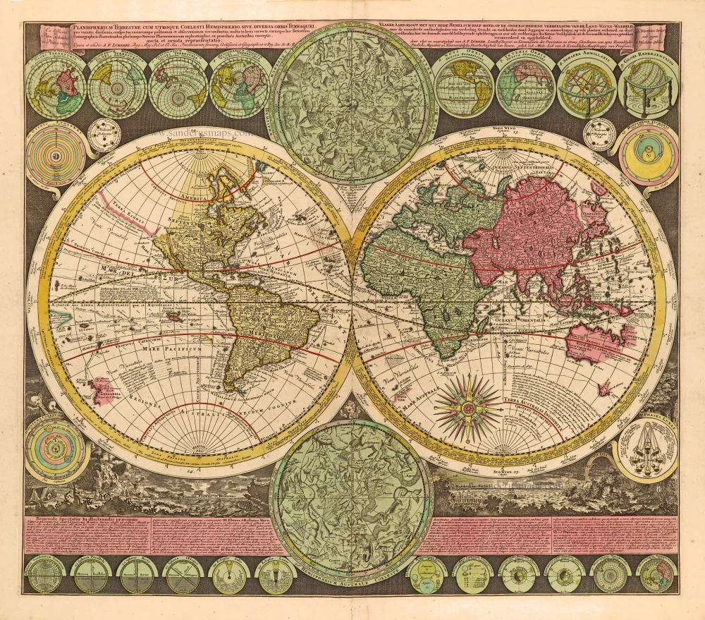World by Zürner A.F., double hemisphere.