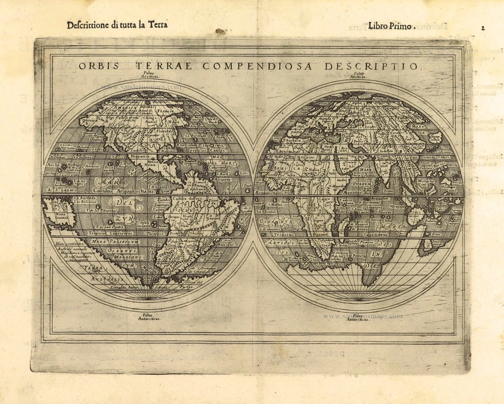World by Giuseppe Rosaccio, double hemisphere.
