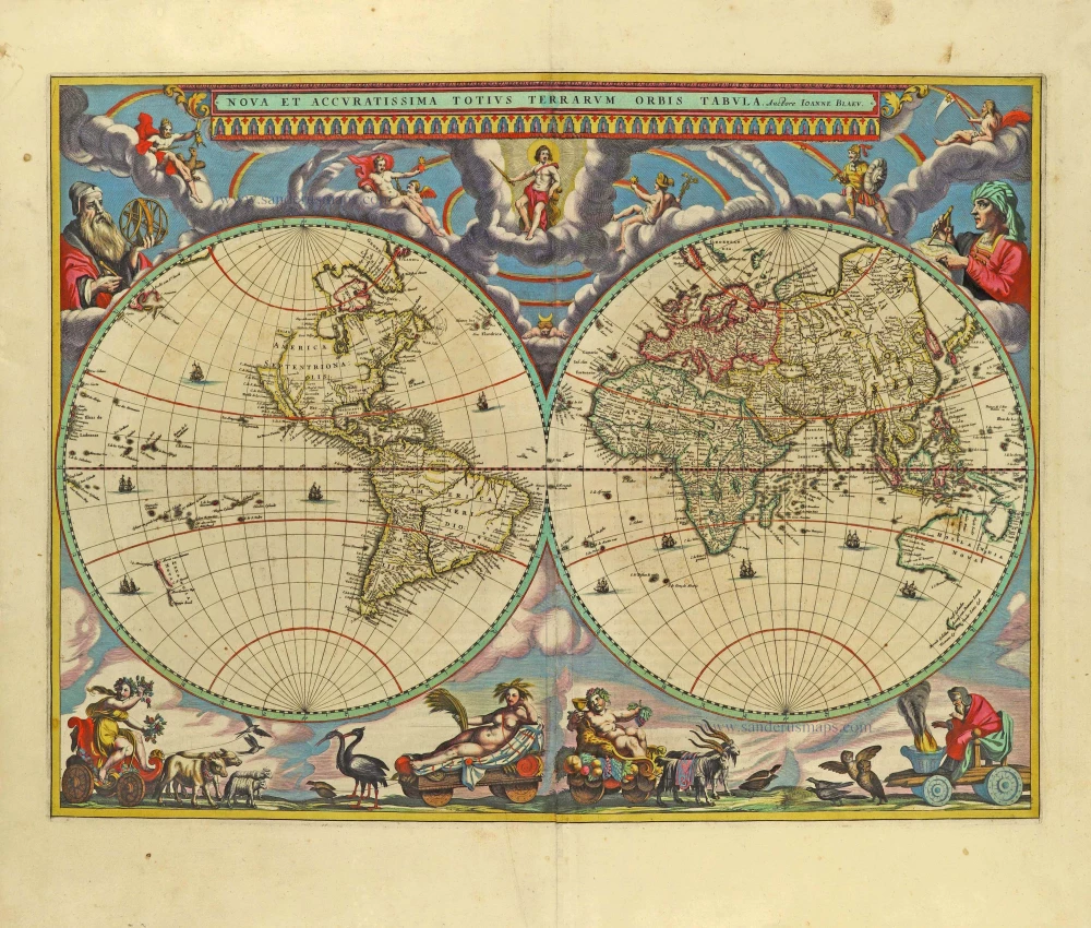 World by Joan Blaeu, double hemisphere.