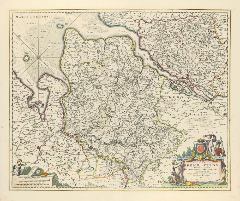 Ducatus Bremae et Ferdae, Maximaeque partis Ducatus Stormariae, Comitatus Oldenburgi, Albis, Visurgisque Fluminum Novissima Descriptio.