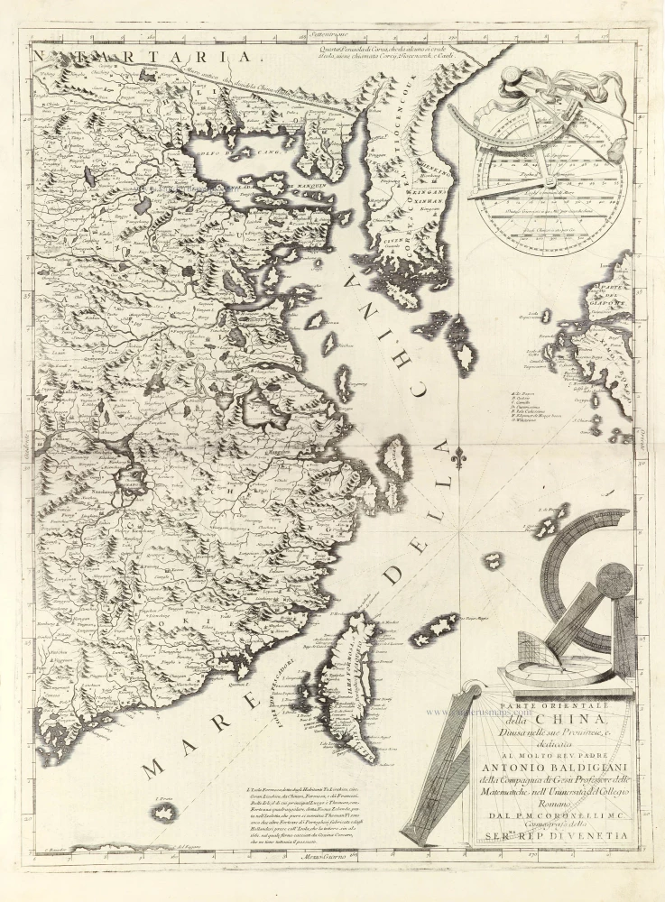 Eastern part of China with Korea and Formosa (Taiwan), by Vincenzo Coronelli.
