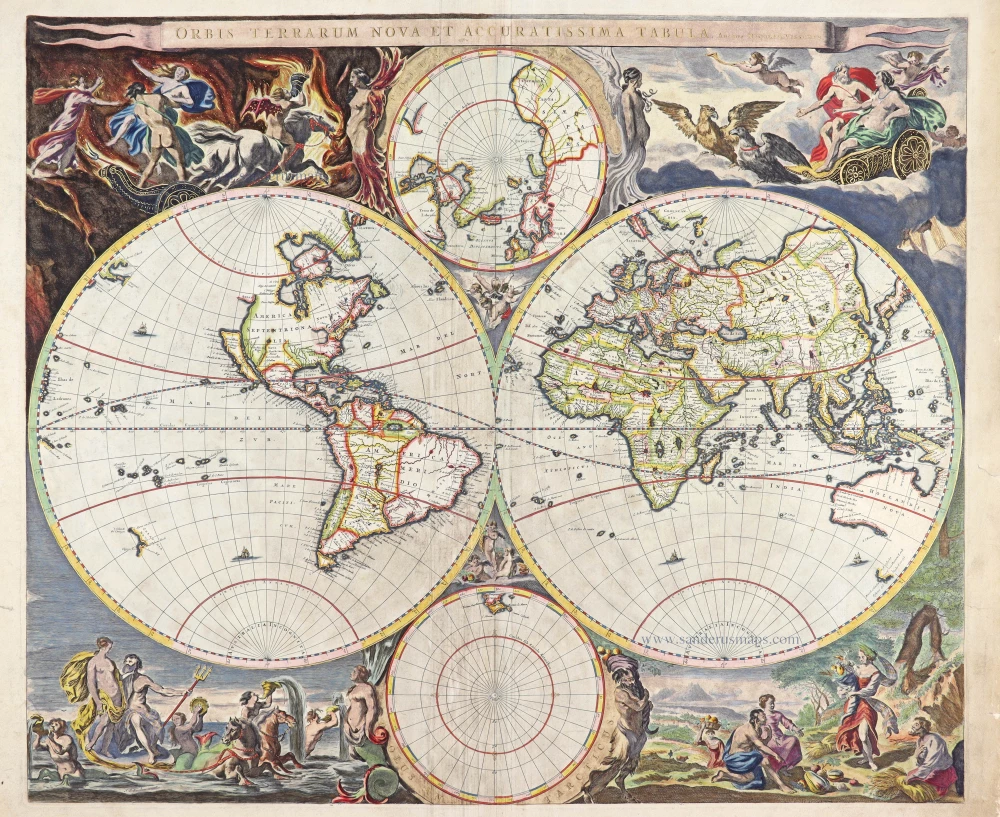 Double-hemisphere world map, by Nicolaas Visscher I.