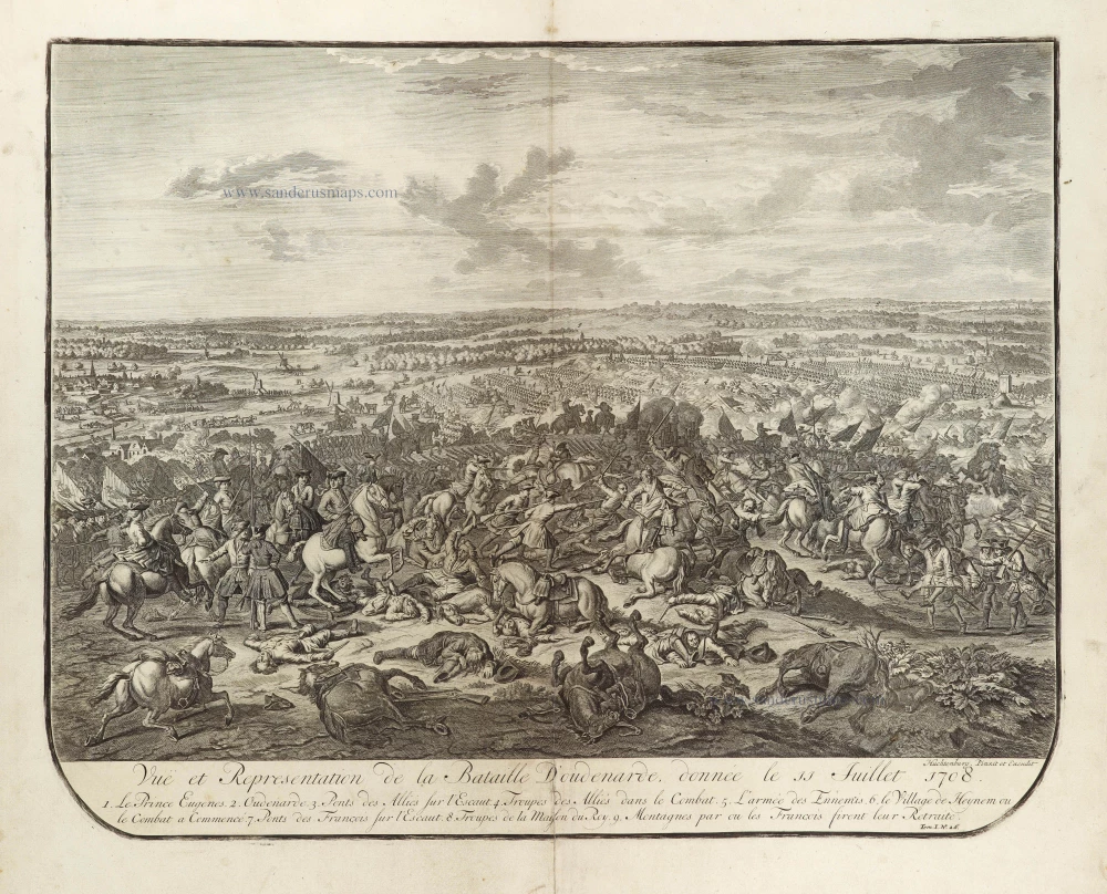 Vuë et Representation de la Bataille D'Oudenarde, donnée le 11 Juillet 1708. [In set with:] Plan der Veldslag van Oudenaerde den 11 Kuly 1708. - Plan de la Nataille d'Oudenaerde du 11 Juillet 1708. [and] Veldslag van Oudenaarde, ...
