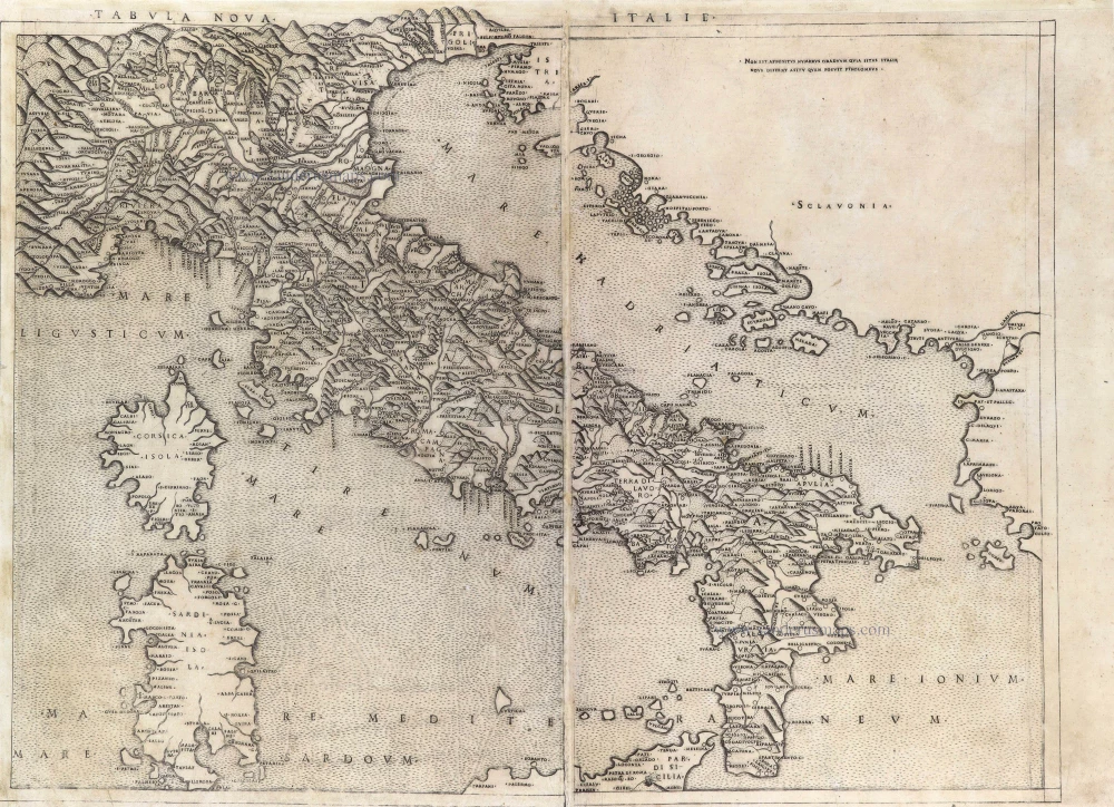 Ptolemy map of Italy published by C. Beneventano & C. Cotta for B. de Vitalibus.