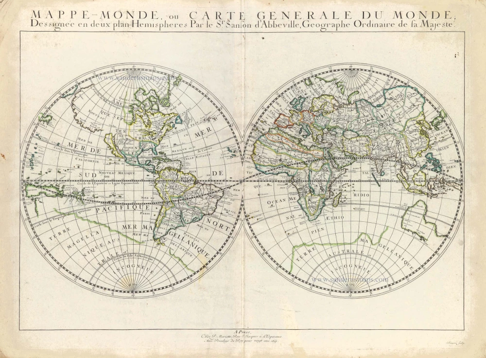 Double hemisphere world map by Nicolas Sanson.