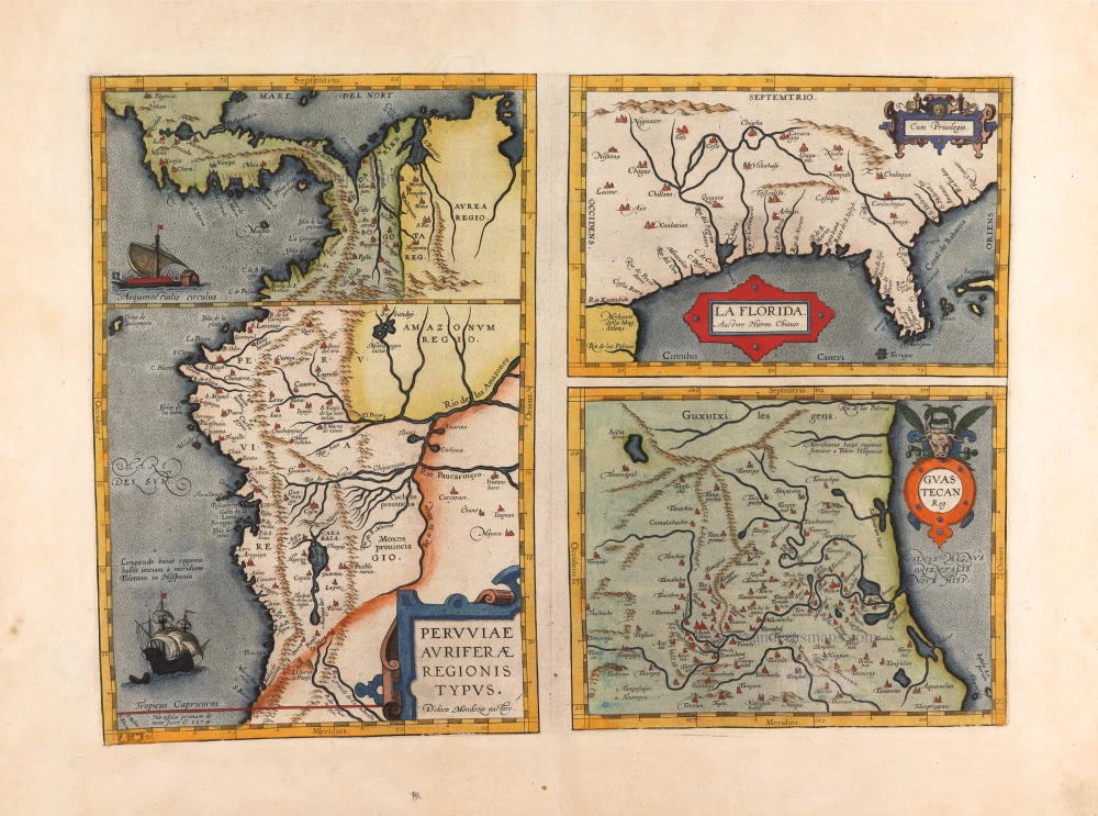 Florida, Peru and Mexico by Abraham Ortelius.