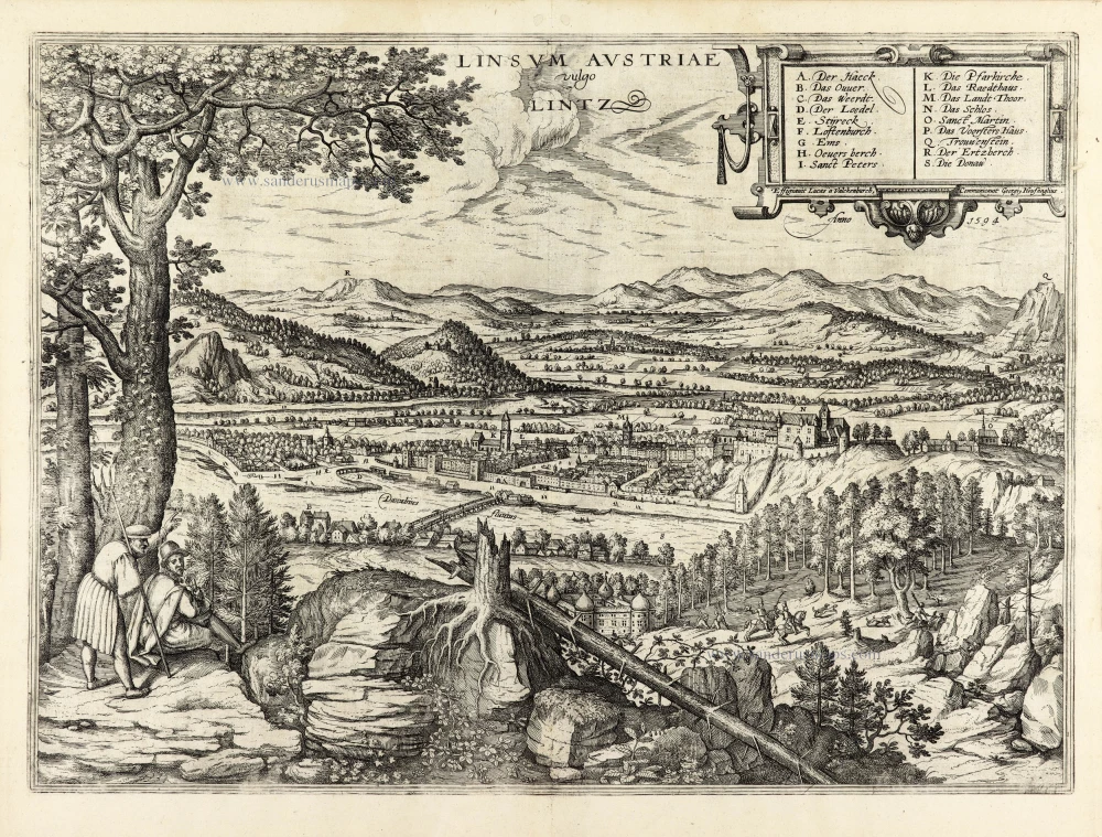 Linz, by Georg Braun and Frans Hogenberg after Lucas van Valckenburg and Joris Hoefnagel.