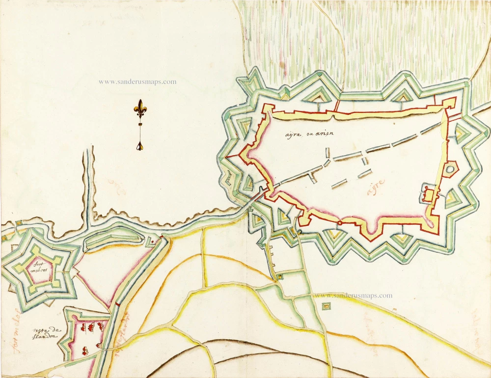Manuscript plan of Aire-sur-la-Lys, a fortified city of strategic military significance.