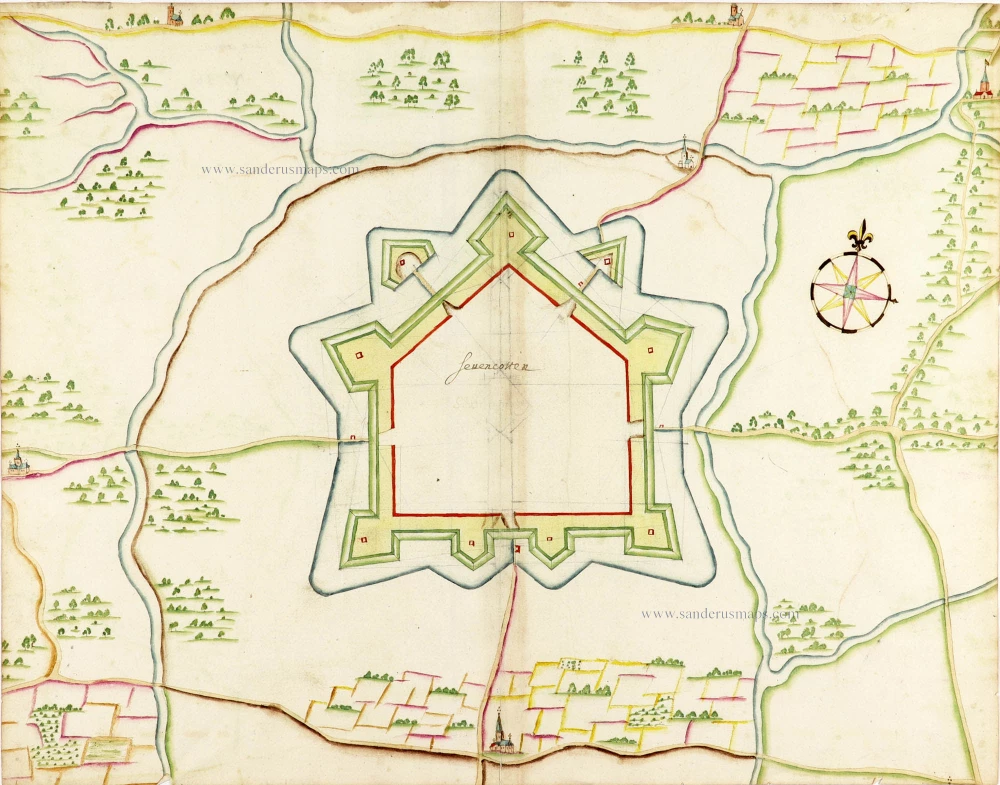 Manuscript plan of Zevekote, a fortified place in Gistel.