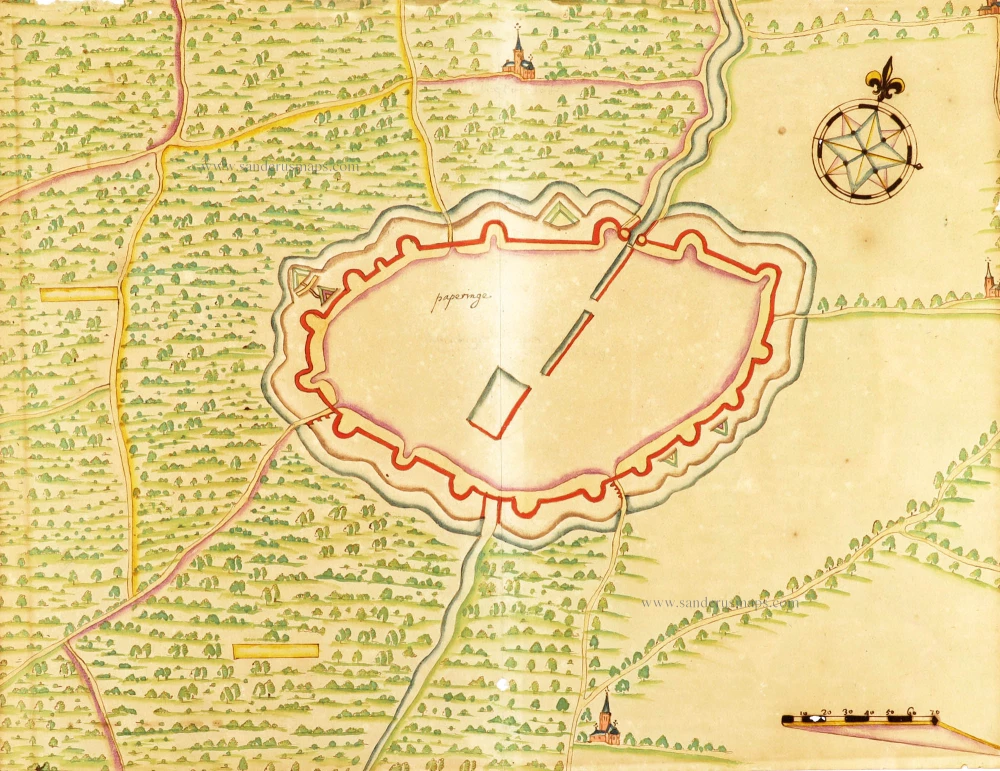 Manuscript plan of Poperinge, a fortified city in western Flanders.
