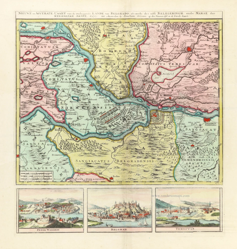 Belgrade (Serbia) and three panoramic views by Joachim Ottens.