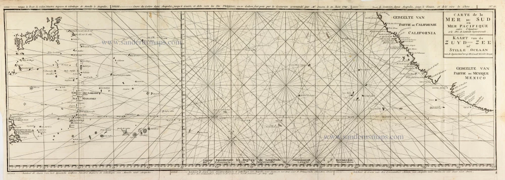 Map of the southern Pacific, showing a part of the path of George Anson's voyage around the world.