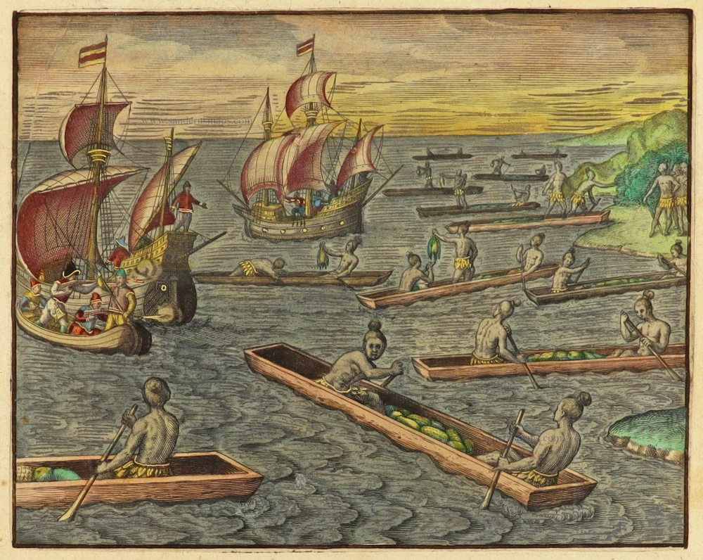 What was delivered to Cavendish on his voyage by a number of Indians. Great Voyages, De Bry,