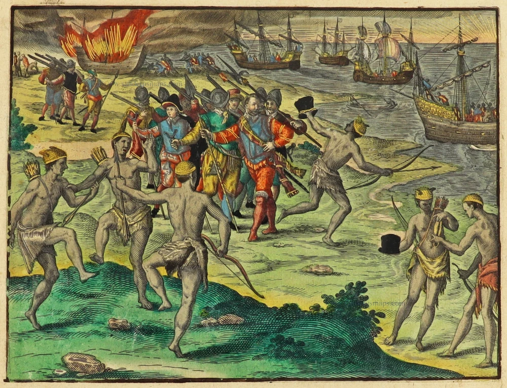  What happened to Francis Drake not far from the island of Rio de Plata, Great Voyages, De Bry, 
