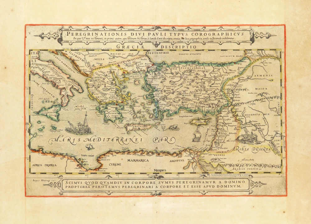 The peregrinations of St. Paul in the Eastern Mediterranean, by Jacques Honervogt after Abraham Ortelius.