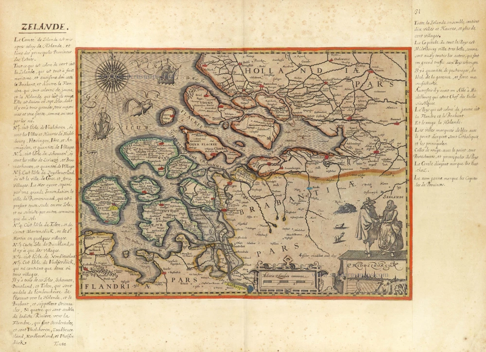 [No title - With inset view of the town of Middelburg:] Middelburgum. [Costumed figures:]  Seelandi