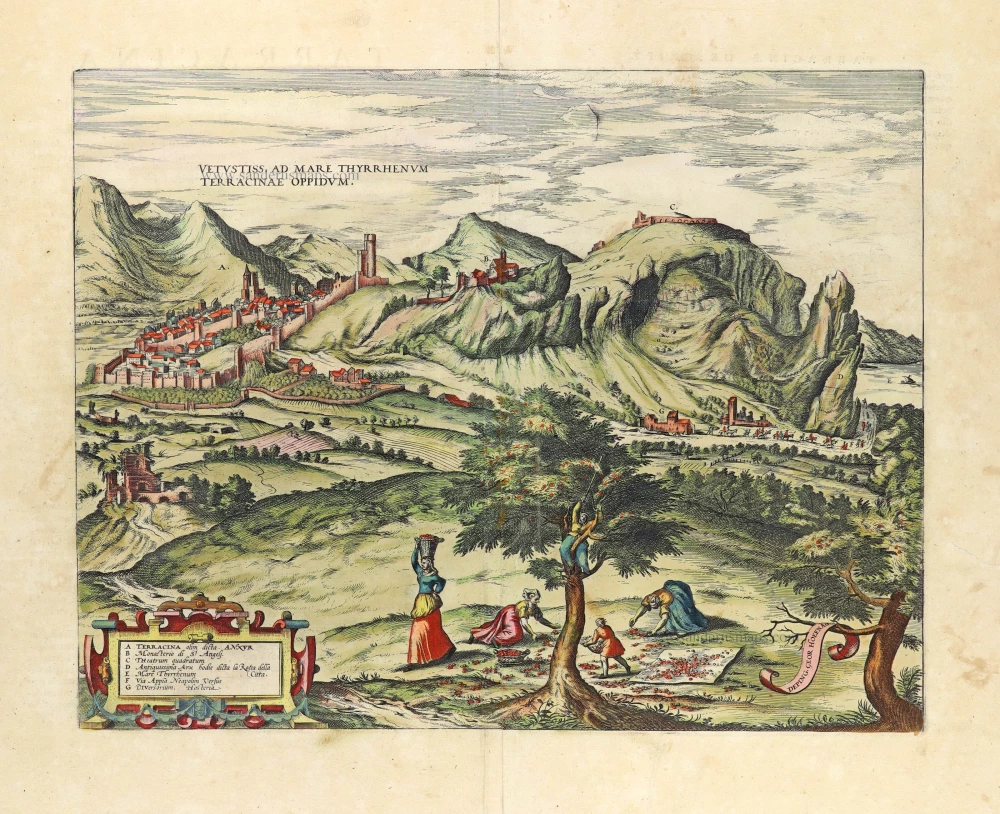Terracina by Braun and Hogenberg after G. Hoefnagel, published by J. Janssonius.