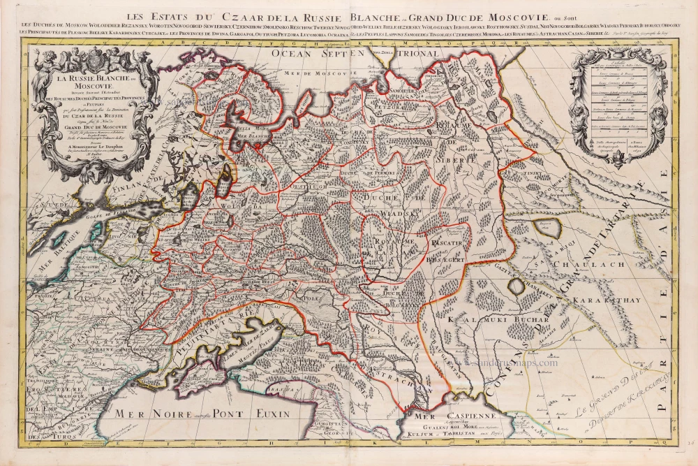 Russia by N. Sanson, so-called published by Hubert Jaillot. (Pirated edition by Pierre Mortier).