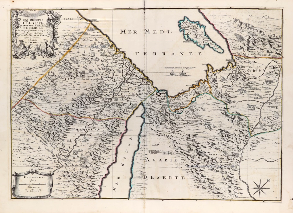 Les deserts  d'Egypte,  de Thebaide, d'Arabie, de Sirie &c ou sont exactement marqués les lieux habitez par les Saincts Peres des Deserts.