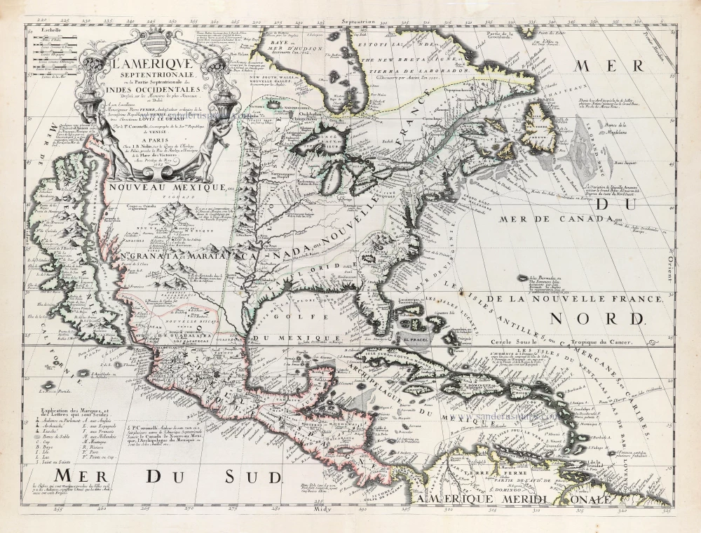 North and Central America by Vincenzo Coronelli, published by J.B. Nolin.
