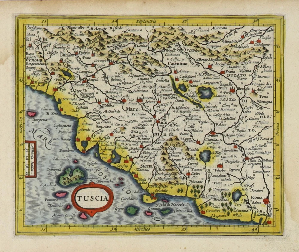 Toscana by Gerard Mercator, published by Jodocus Hondius.