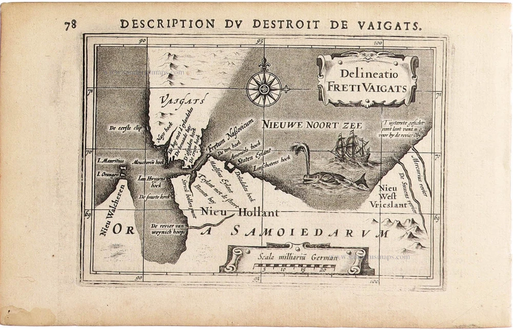 Vaygach - Nova Zembla by Petrus Bertius, published by Jodocus Hondius II.