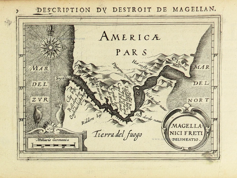 Straits of Magellan by Petrus Bertius, published by Jodocus Hondius II.