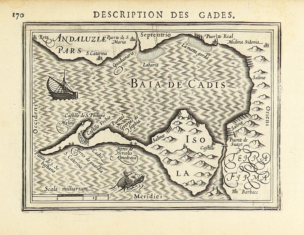 Bay of Cadiz by Petrus Bertius, published by Jodocus Hondius II.