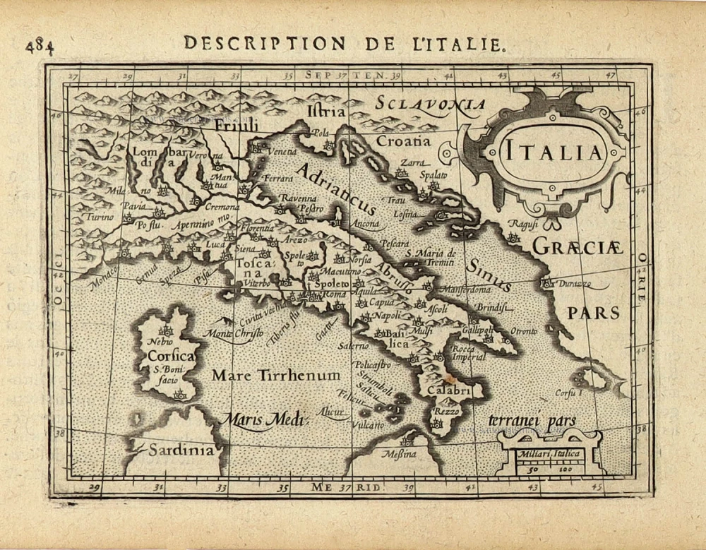 Italy by Petrus Bertius, published by Jodocus Hondius II.