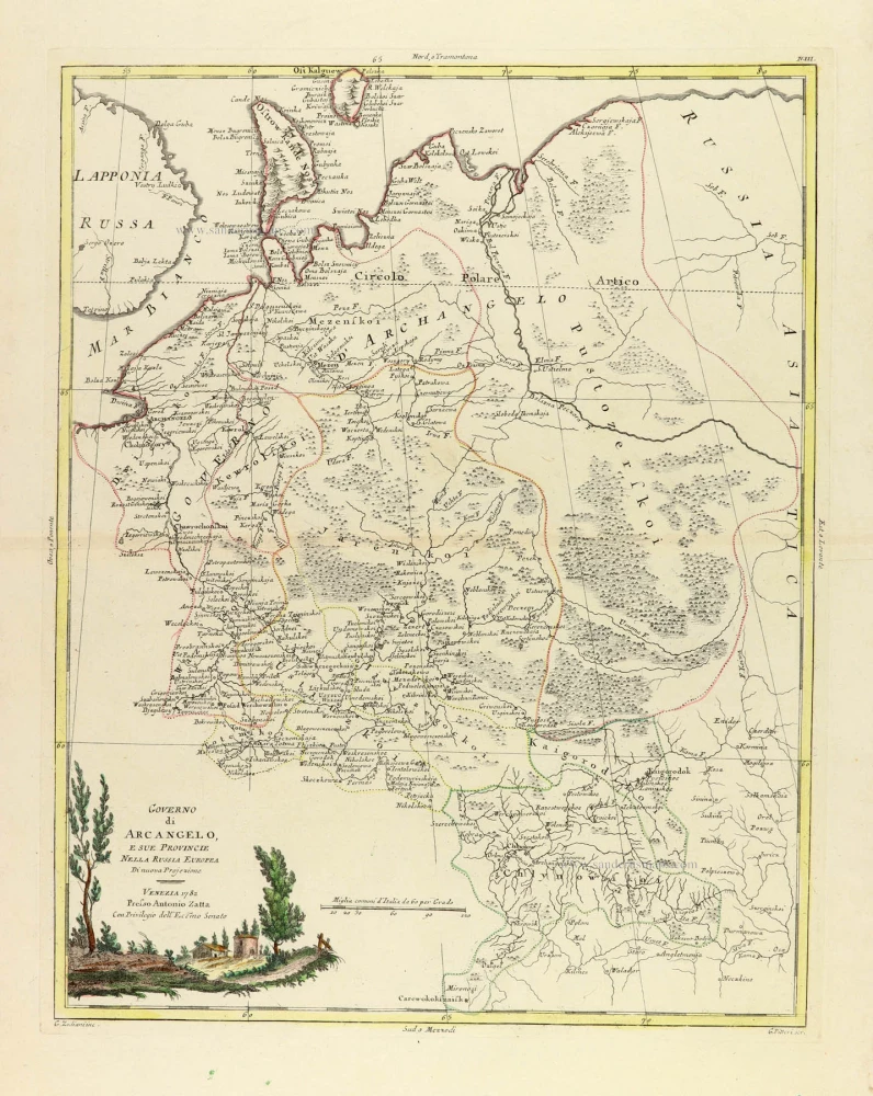 Russia: Novaya Zemlya, Archangel, Jarensk, and Chlynow, by Antonio Zatta.