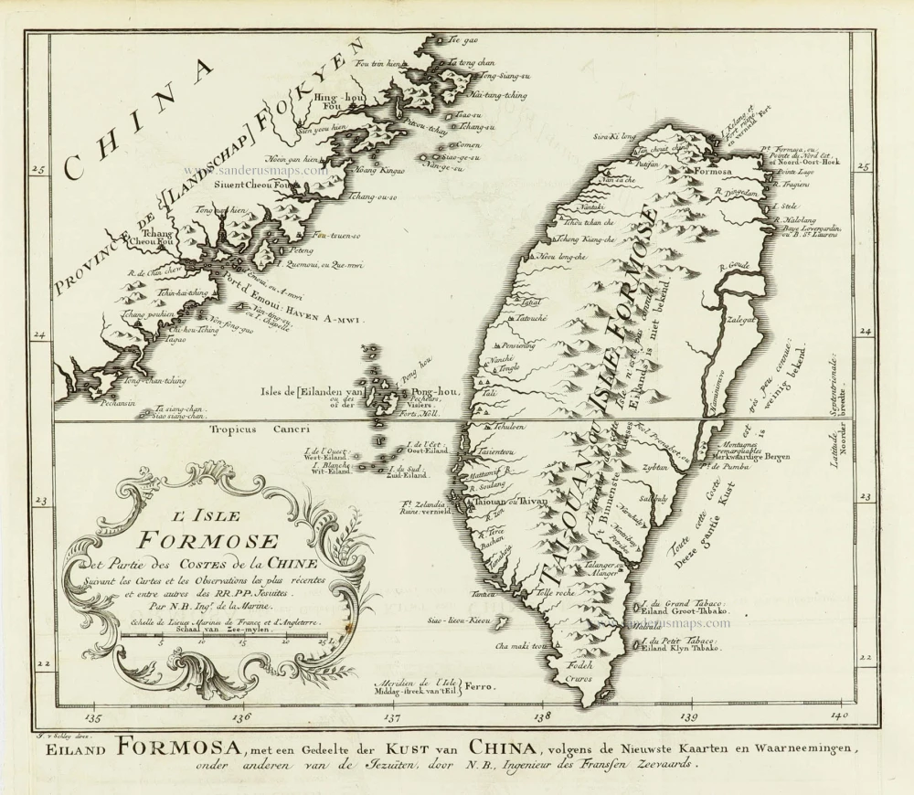 Taiwan (Formosa) by Jacques Nicolas Bellin